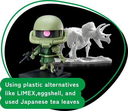 Using plastic alternatives like LIMEX, eggshell, and used Japanese tea leaves